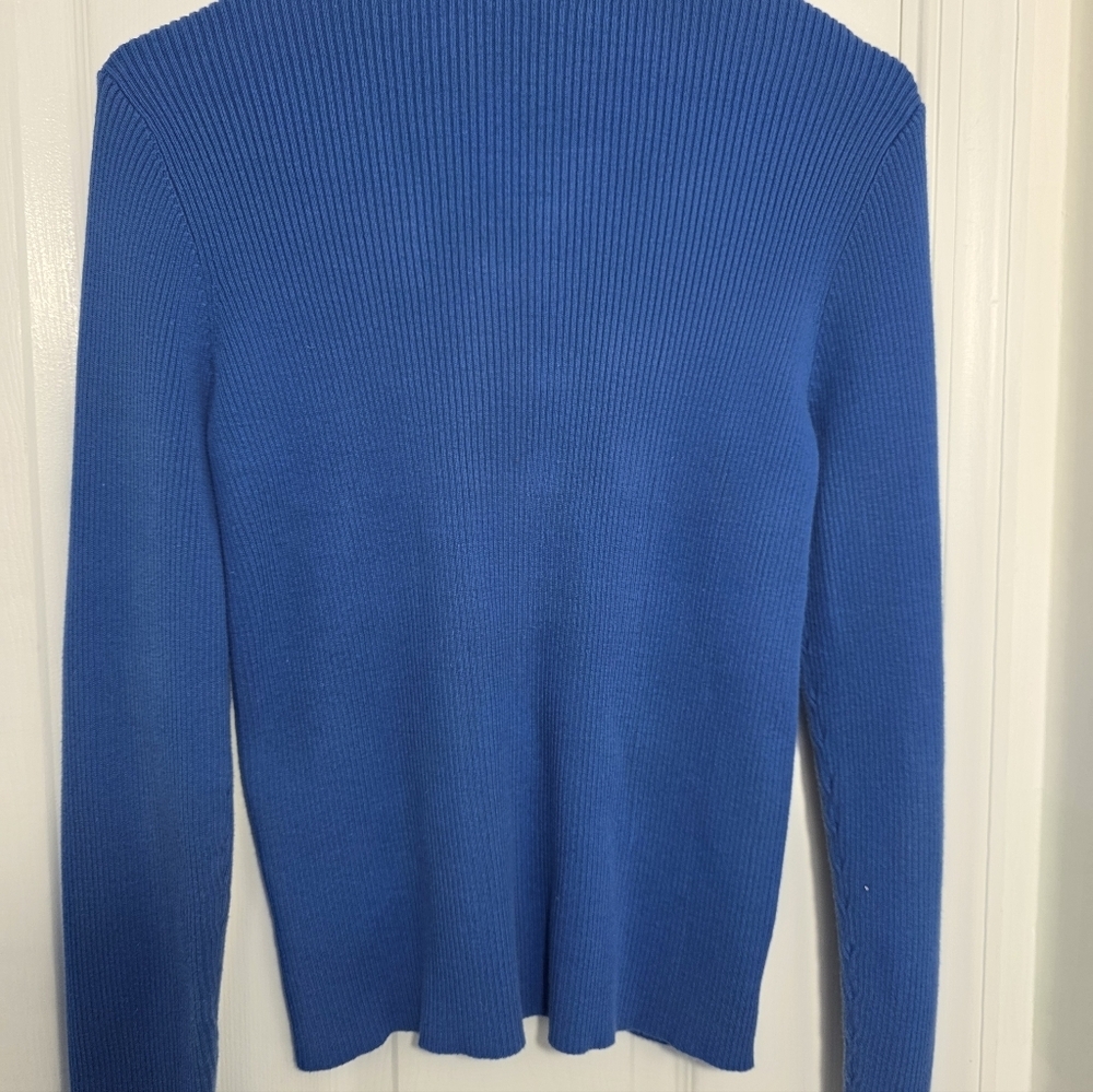 Lauren Ralph Lauren Ribbed Long Sleeves Polo Knit Blue Women's Sweater Size PM - Picture 4 of 7